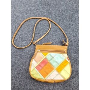 vintage Fossil Patchwork Multicolor Leather Fabric Artwork Boho Sling Bag